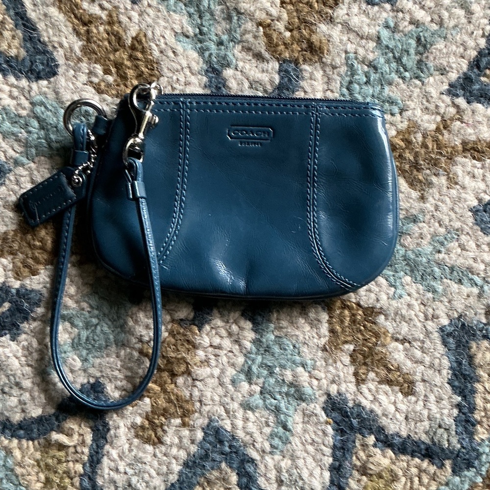 Coach Teal Leather Wristlet Clutch with Strap